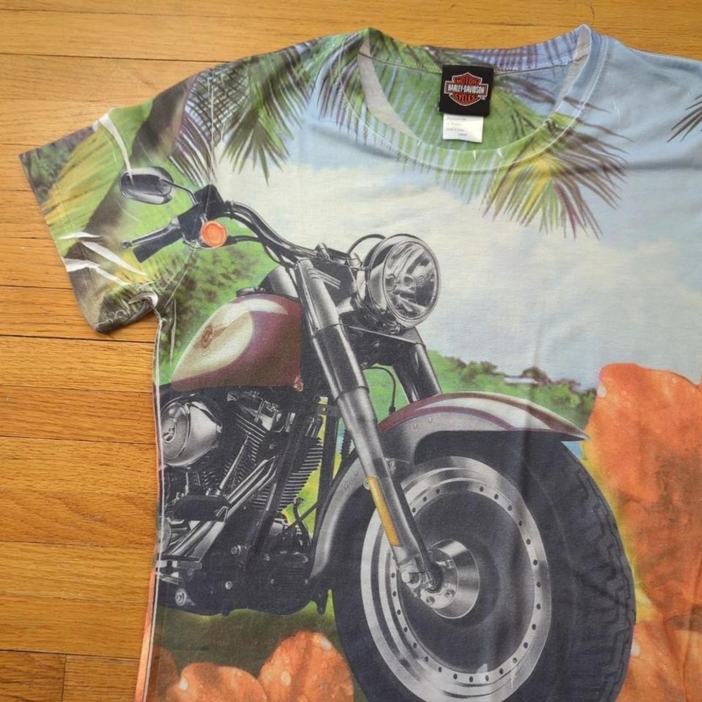 Harley Davidson Jamaica AOP Tropical Sublimation Tee Y2K Biker Large - Picture 4 of 8